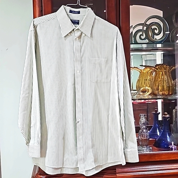 Stafford Essentials The Oxford Shirt 17 17 1/2 36-37 mint green wht - Picture 1 of 10